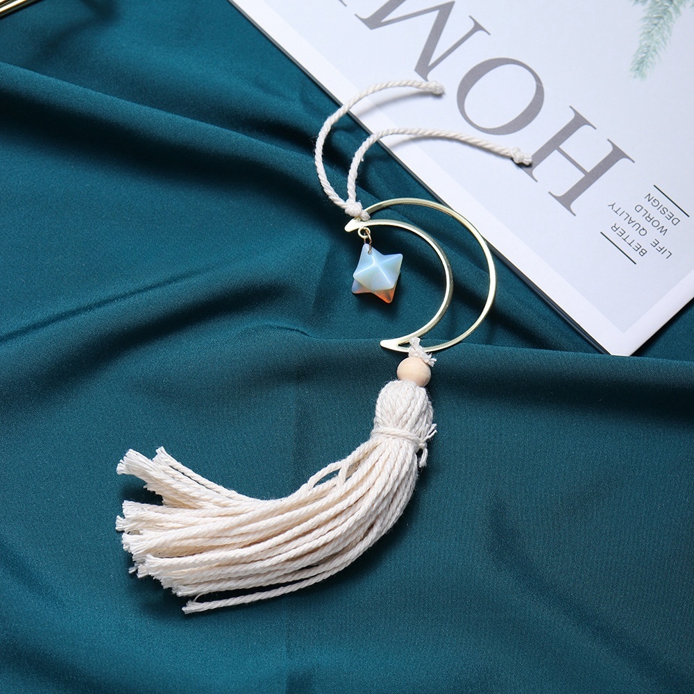 Hot selling natural crystal Merkaba white tassel six-pointed star car hanging pendant