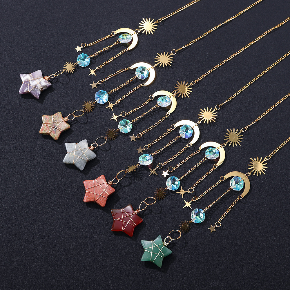 Natural crystal star wind chime pendant decoration five-pointed star geometric lighting pendant chain