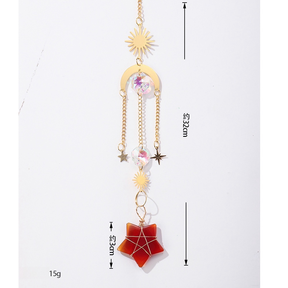 Natural crystal star wind chime pendant decoration five-pointed star geometric lighting pendant chain