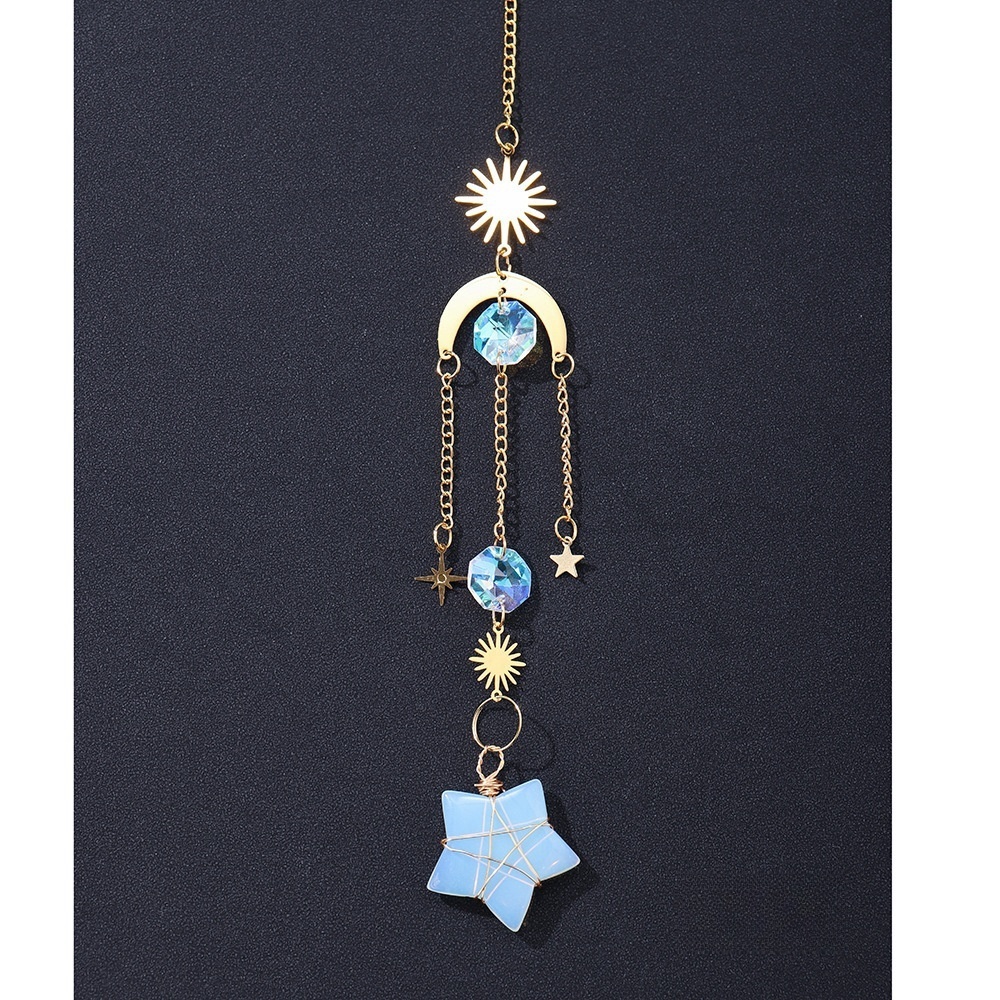 Natural crystal star wind chime pendant decoration five-pointed star geometric lighting pendant chain