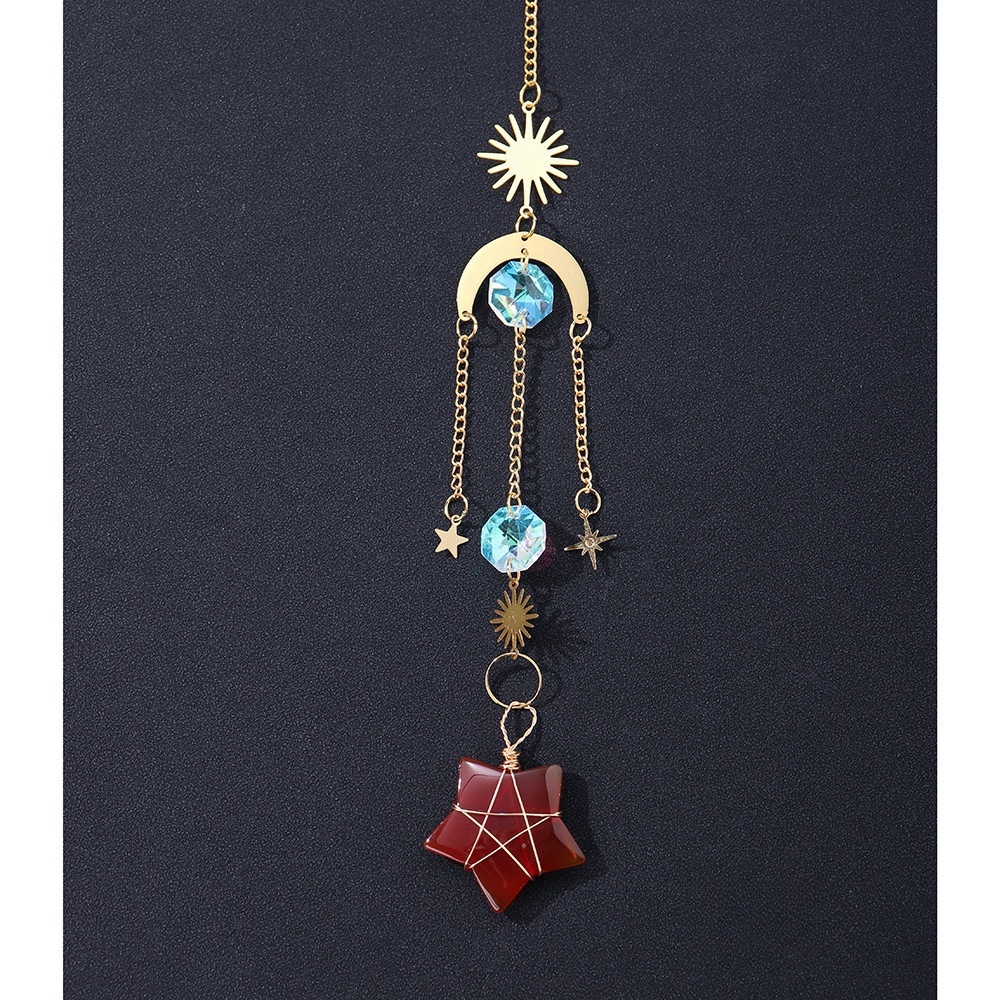 Natural crystal star wind chime pendant decoration five-pointed star geometric lighting pendant chain