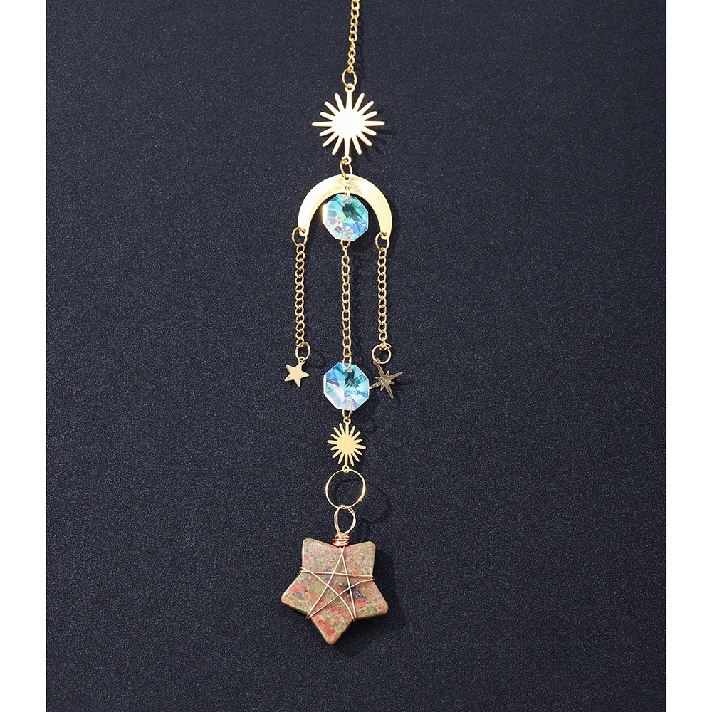 Natural crystal star wind chime pendant decoration five-pointed star geometric lighting pendant chain