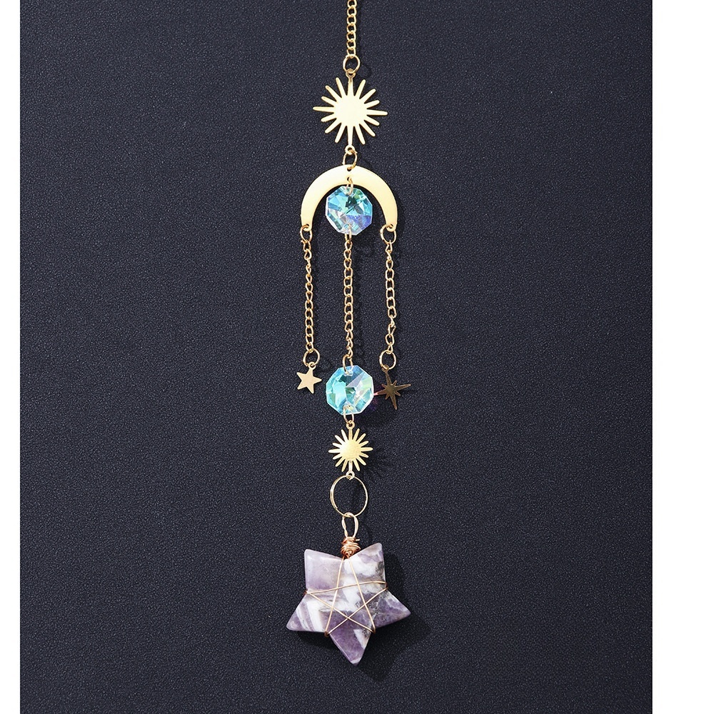Natural crystal star wind chime pendant decoration five-pointed star geometric lighting pendant chain