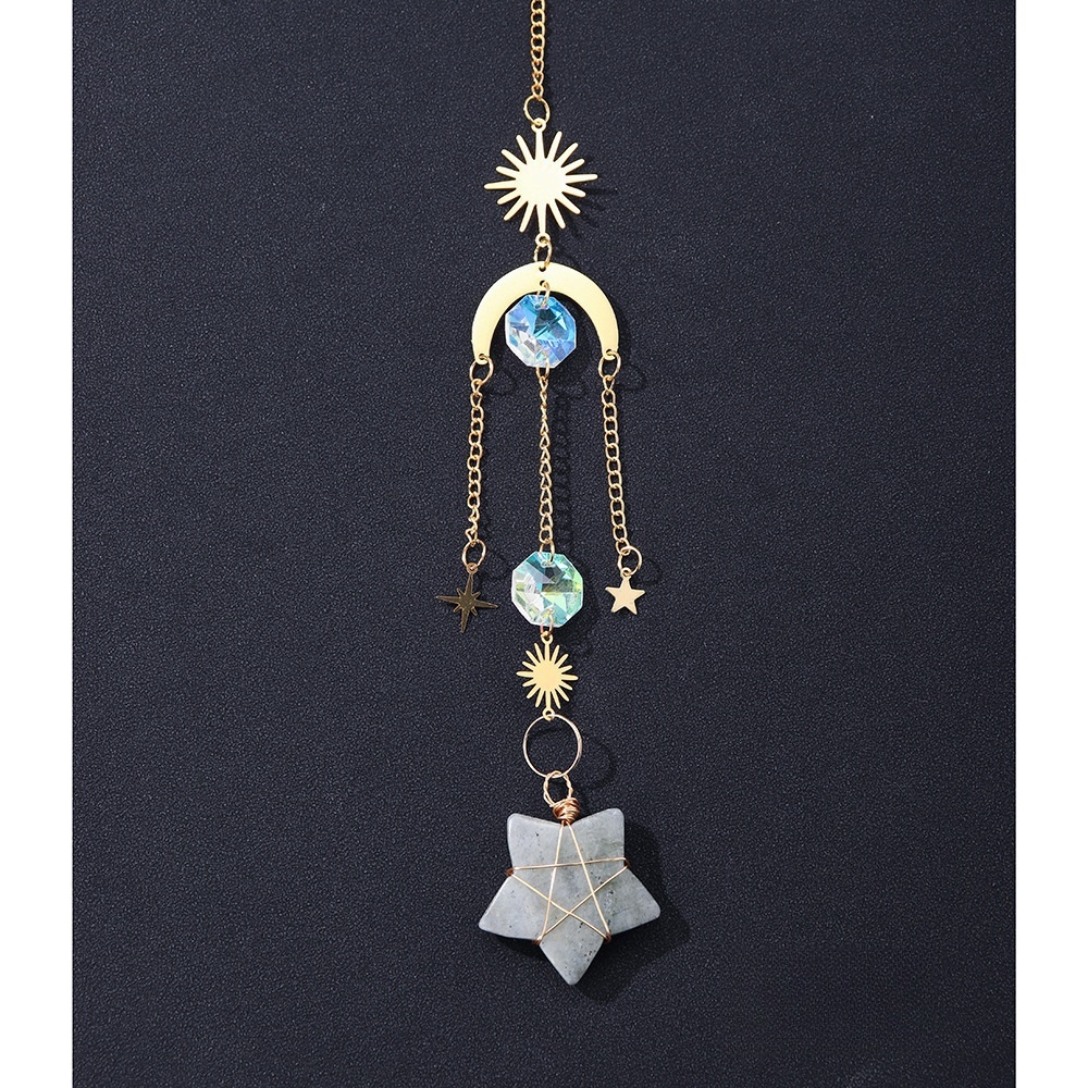 Natural crystal star wind chime pendant decoration five-pointed star geometric lighting pendant chain