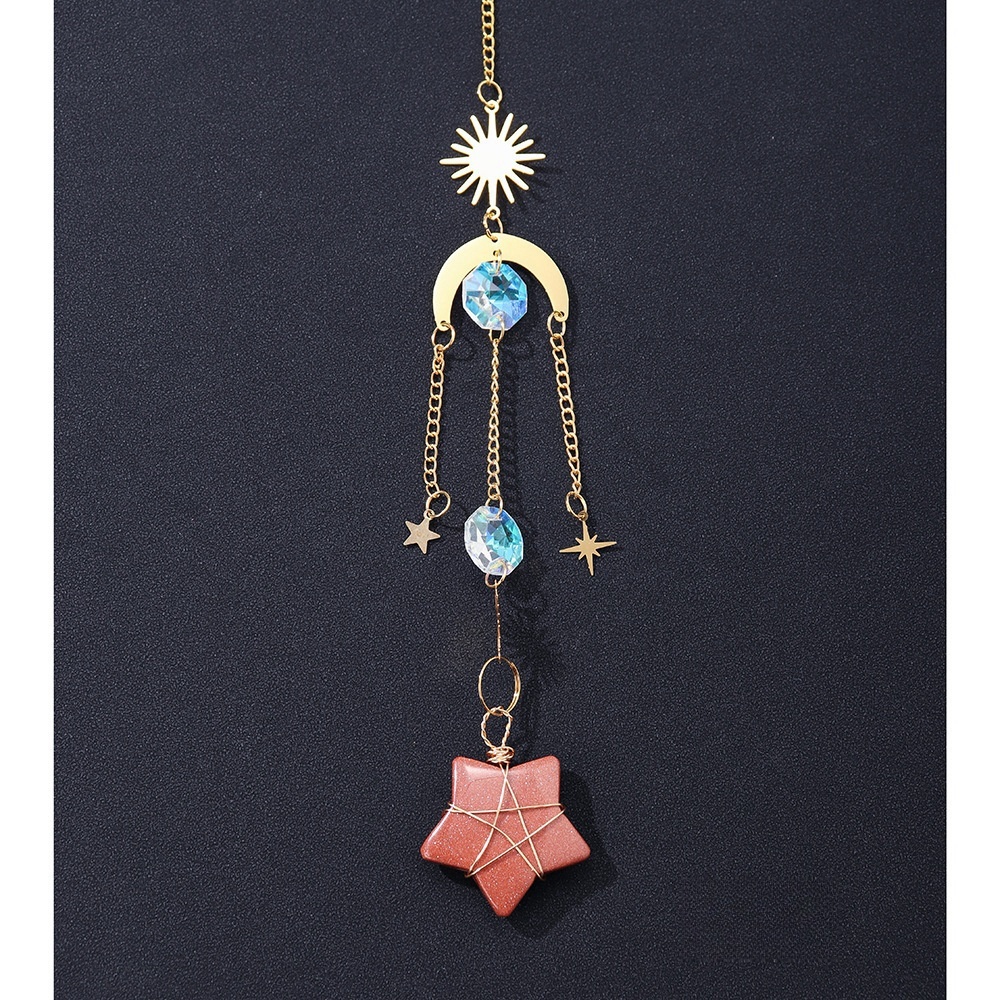 Natural crystal star wind chime pendant decoration five-pointed star geometric lighting pendant chain