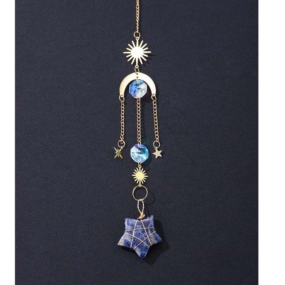Natural crystal star wind chime pendant decoration five-pointed star geometric lighting pendant chain