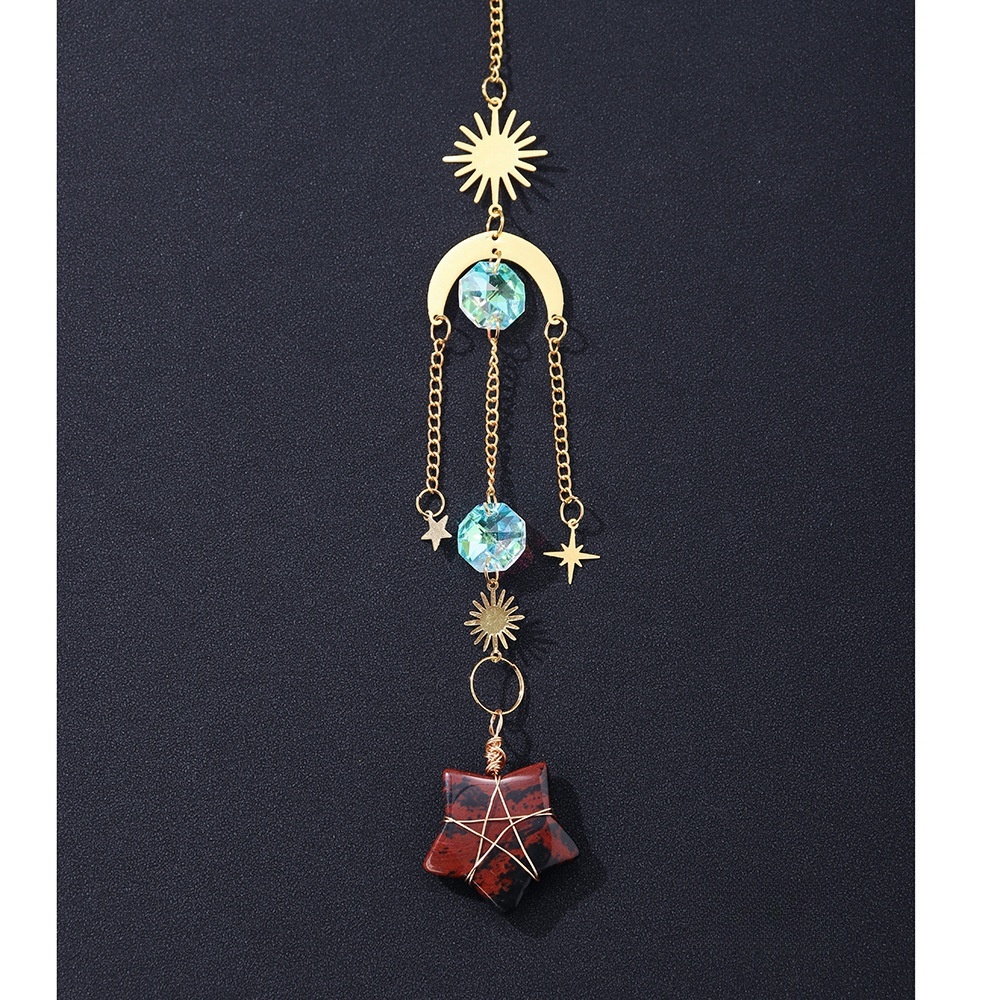 Natural crystal star wind chime pendant decoration five-pointed star geometric lighting pendant chain
