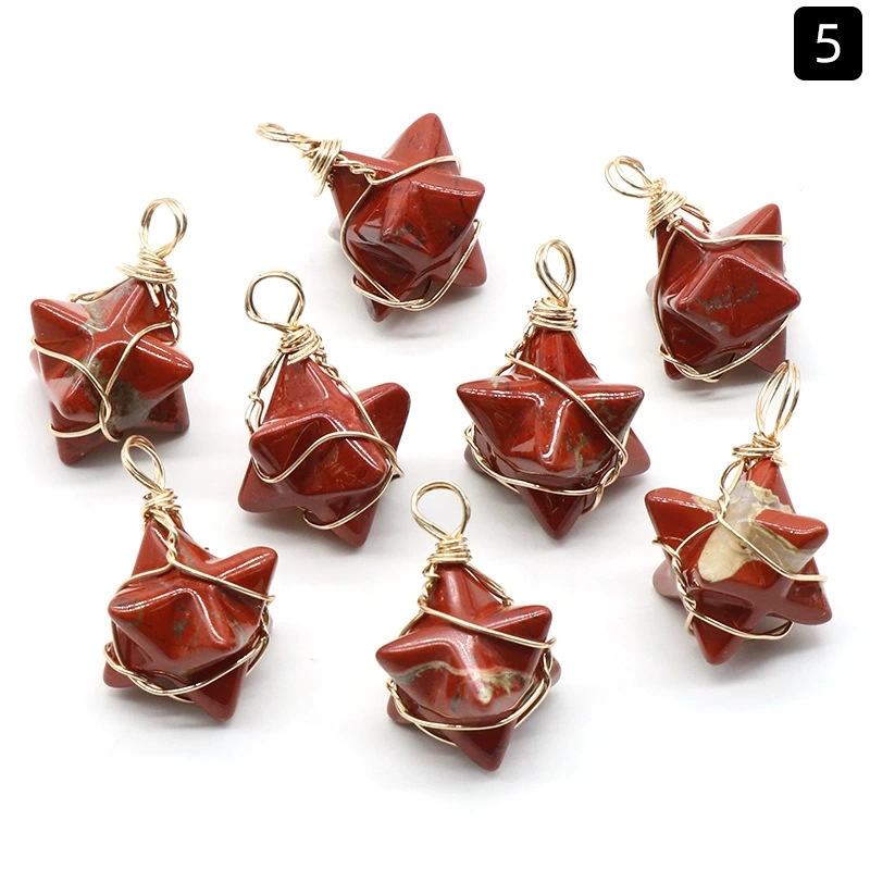 Merkaba star pendant around silk wire natural crystal agate stone Merkaba six-pointed star pendant
