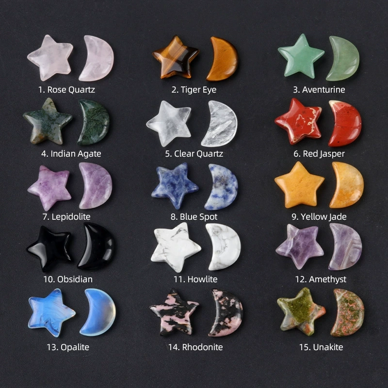 Natural crystal agate semi-precious stone 20mm five-pointed star non-hole star moon decorative accessories
