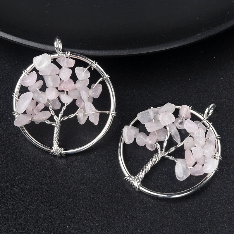 Natural crystal gravel tree of life pendant colorful chakra wrapped money tree diy jewelry accessories
