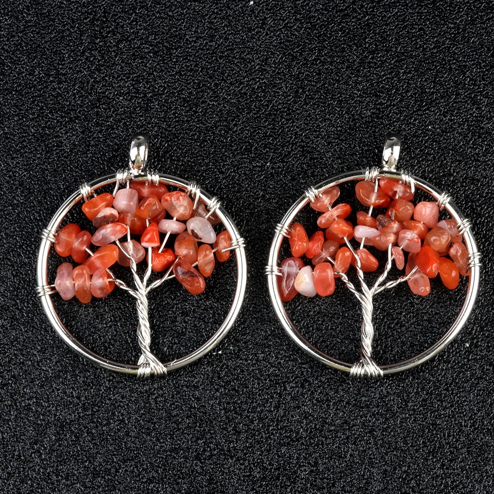 Natural crystal gravel tree of life pendant colorful chakra wrapped money tree diy jewelry accessories