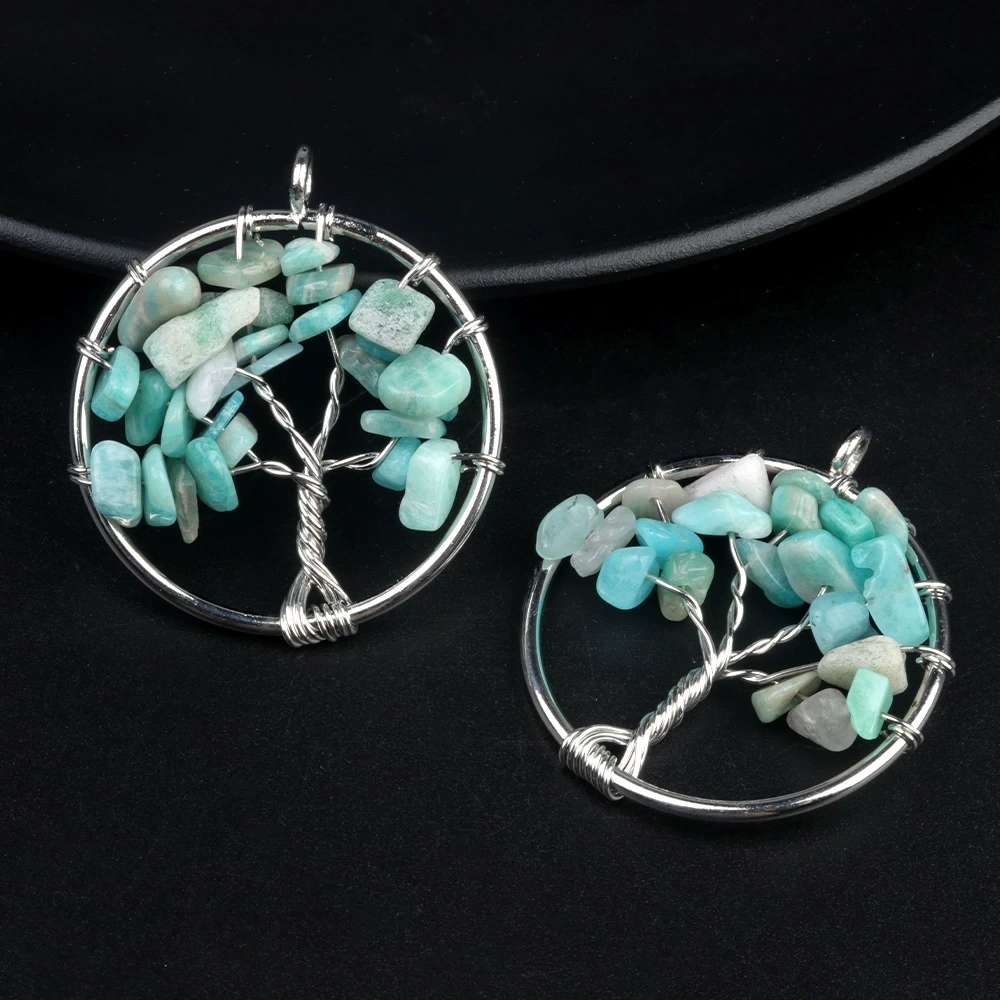 Natural crystal gravel tree of life pendant colorful chakra wrapped money tree diy jewelry accessories