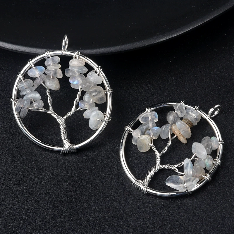 Natural crystal gravel tree of life pendant colorful chakra wrapped money tree diy jewelry accessories
