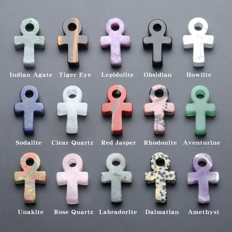 Crystal Agate Stone Ankh Cross Pendant Egyptian Culture Symbol of Life DIY European and American Accessories