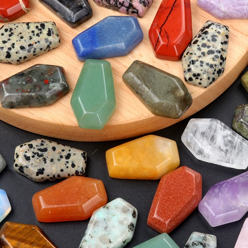 Natural crystal agate mini coffin board ornaments Gem board Halloween fun decorations