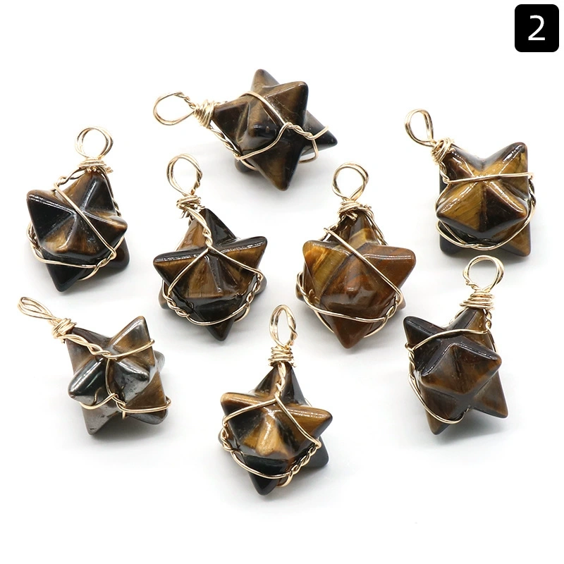 Merkaba star pendant around silk wire natural crystal agate stone Merkaba six-pointed star pendant
