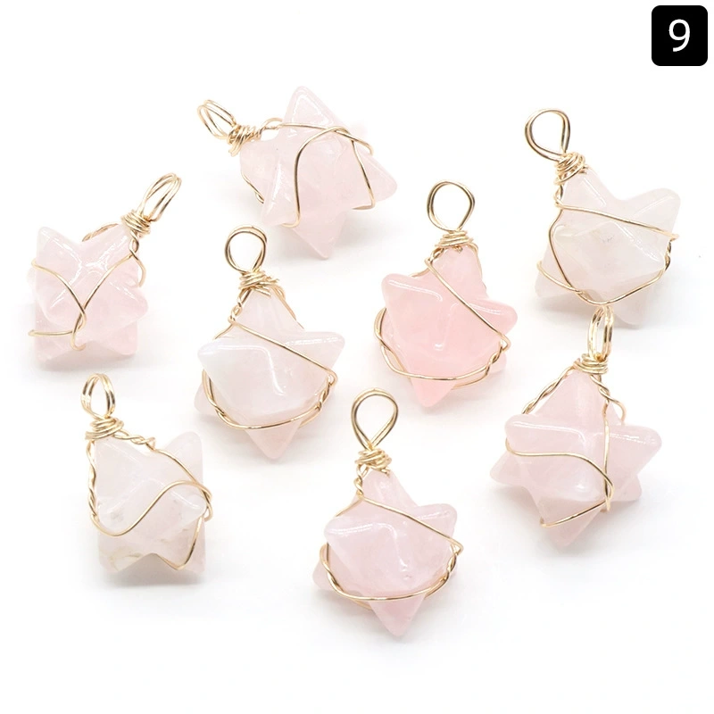 Merkaba star pendant around silk wire natural crystal agate stone Merkaba six-pointed star pendant