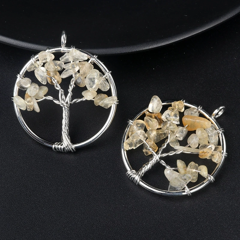 Natural crystal gravel tree of life pendant colorful chakra wrapped money tree diy jewelry accessories