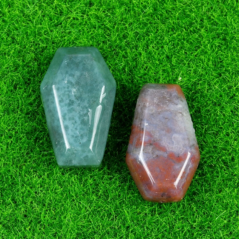 Natural crystal agate mini coffin board ornaments Gem board Halloween fun decorations