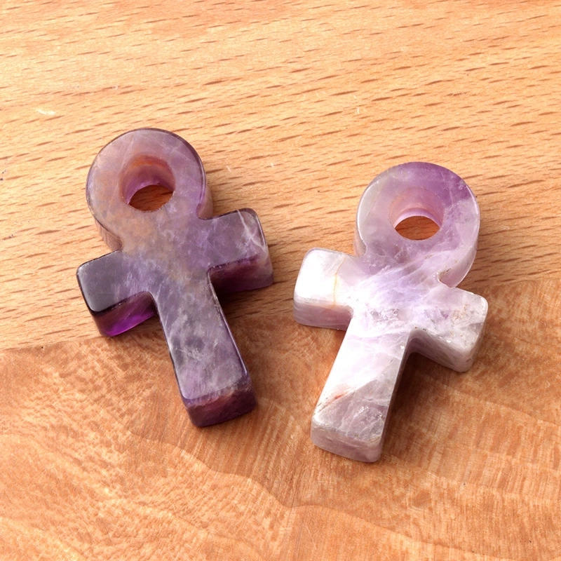 Crystal Agate Stone Ankh Cross Pendant Egyptian Culture Symbol of Life DIY European and American Accessories