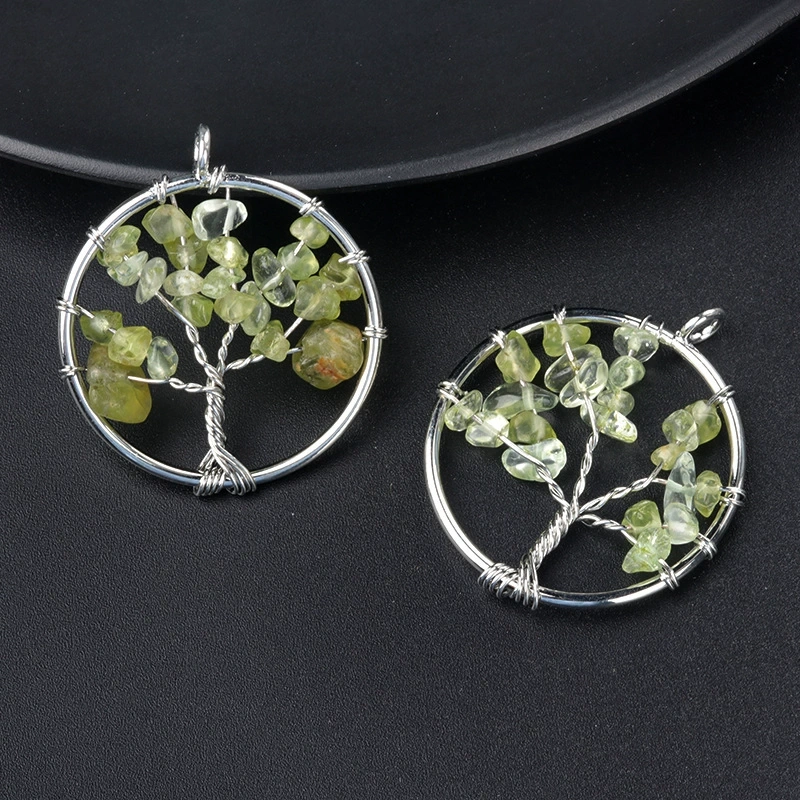 Natural crystal gravel tree of life pendant colorful chakra wrapped money tree diy jewelry accessories