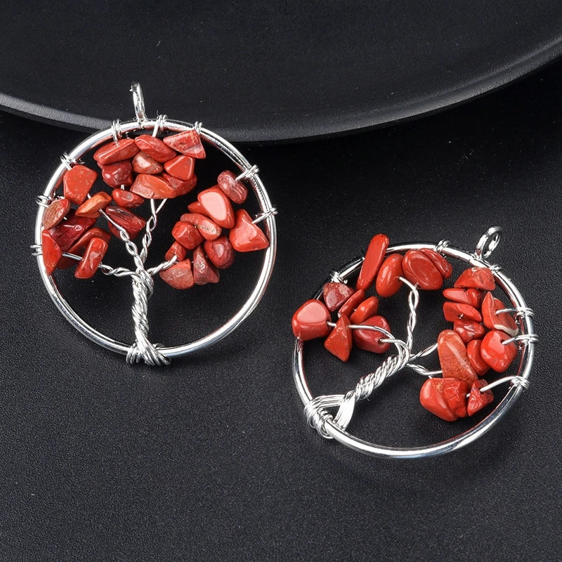 Natural crystal gravel tree of life pendant colorful chakra wrapped money tree diy jewelry accessories