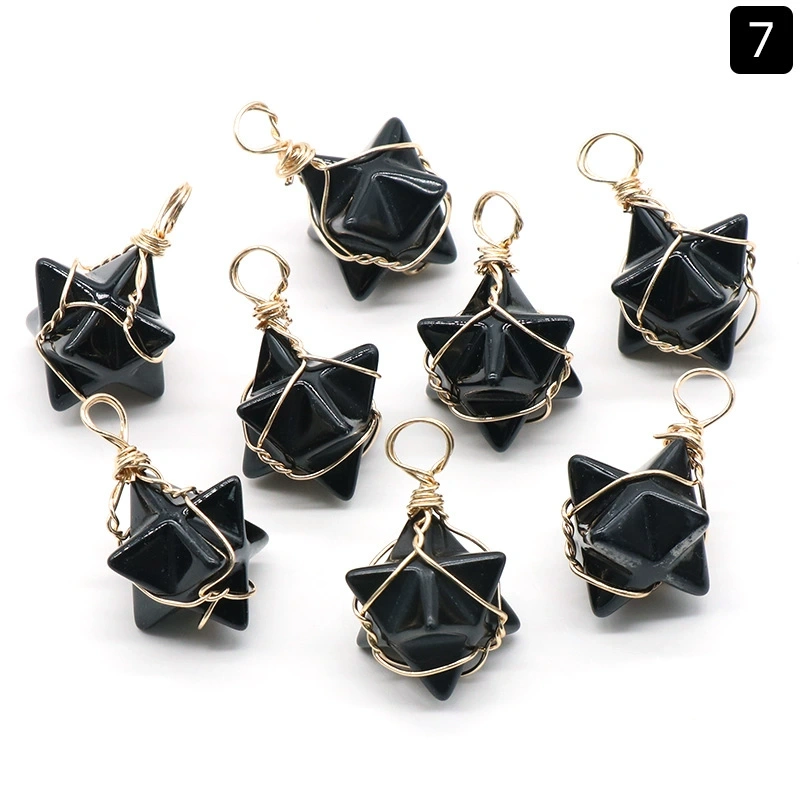 Merkaba star pendant around silk wire natural crystal agate stone Merkaba six-pointed star pendant
