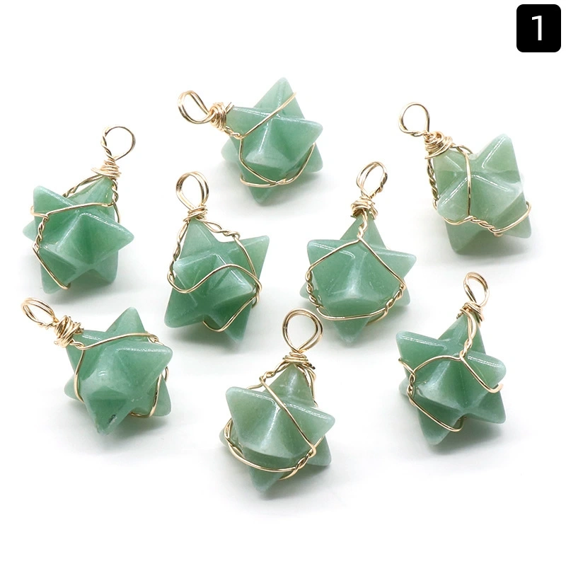 Merkaba star pendant around silk wire natural crystal agate stone Merkaba six-pointed star pendant