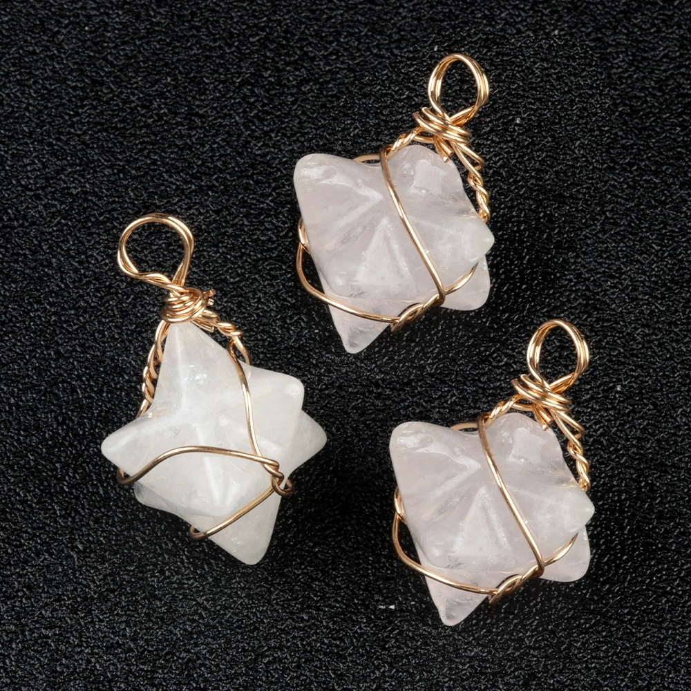 Merkaba star pendant around silk wire natural crystal agate stone Merkaba six-pointed star pendant
