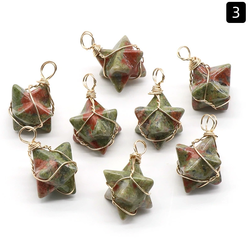 Merkaba star pendant around silk wire natural crystal agate stone Merkaba six-pointed star pendant