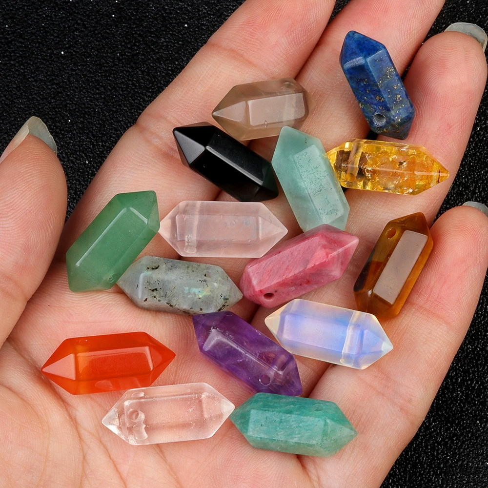 8X20 large hole six-column natural stone crystal double-pointed hexagonal column hanging column diy jewelry accessories
