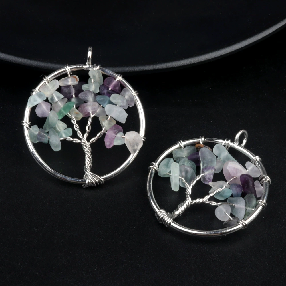 Natural crystal gravel tree of life pendant colorful chakra wrapped money tree diy jewelry accessories