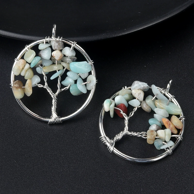Natural crystal gravel tree of life pendant colorful chakra wrapped money tree diy jewelry accessories