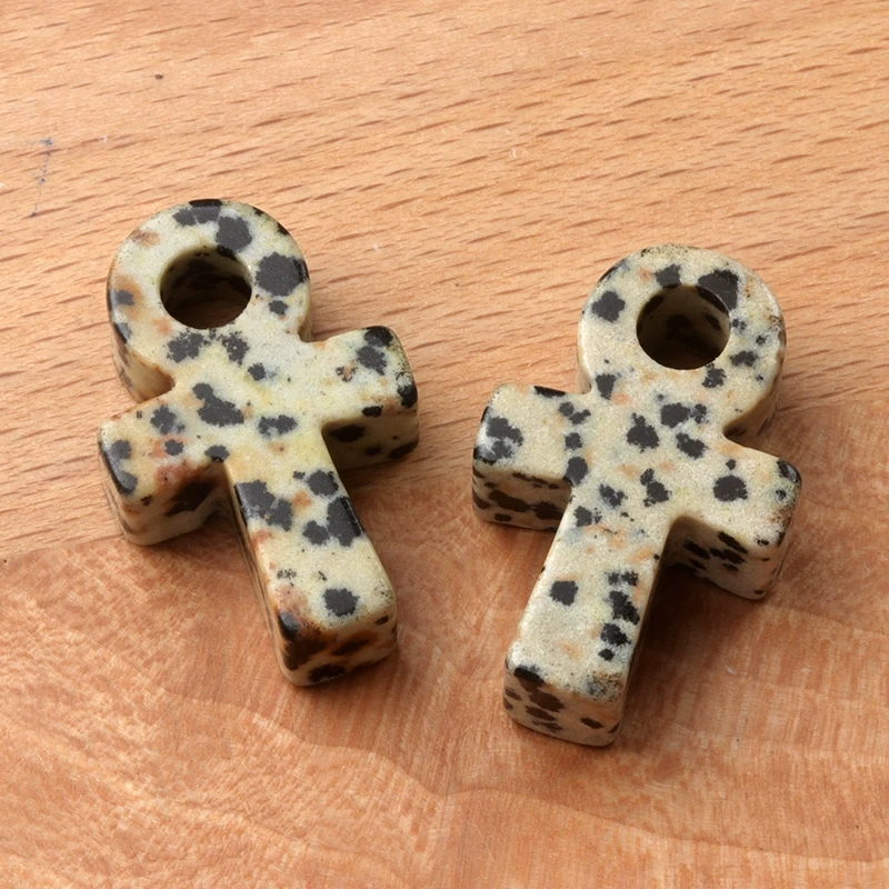 Crystal Agate Stone Ankh Cross Pendant Egyptian Culture Symbol of Life DIY European and American Accessories