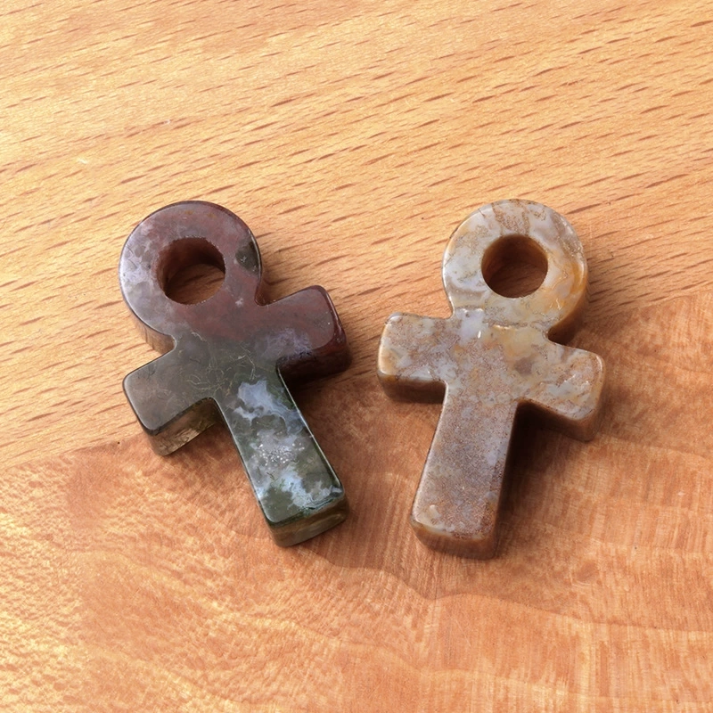 Crystal Agate Stone Ankh Cross Pendant Egyptian Culture Symbol of Life DIY European and American Accessories