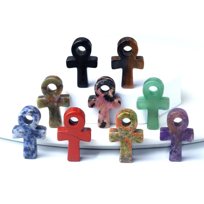 Crystal Agate Stone Ankh Cross Pendant Egyptian Culture Symbol of Life DIY European and American Accessories