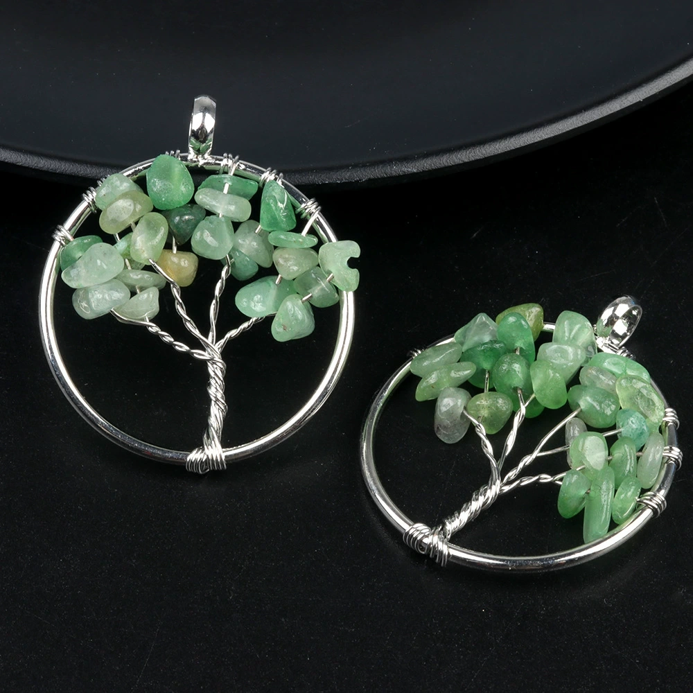Natural crystal gravel tree of life pendant colorful chakra wrapped money tree diy jewelry accessories