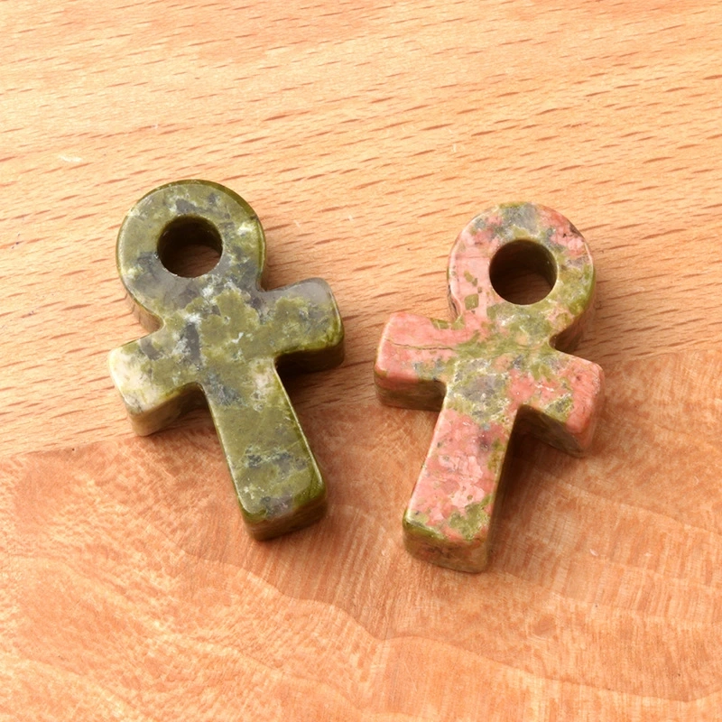Crystal Agate Stone Ankh Cross Pendant Egyptian Culture Symbol of Life DIY European and American Accessories