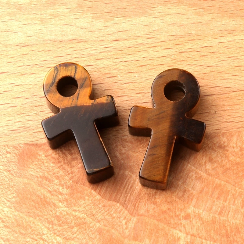 Crystal Agate Stone Ankh Cross Pendant Egyptian Culture Symbol of Life DIY European and American Accessories
