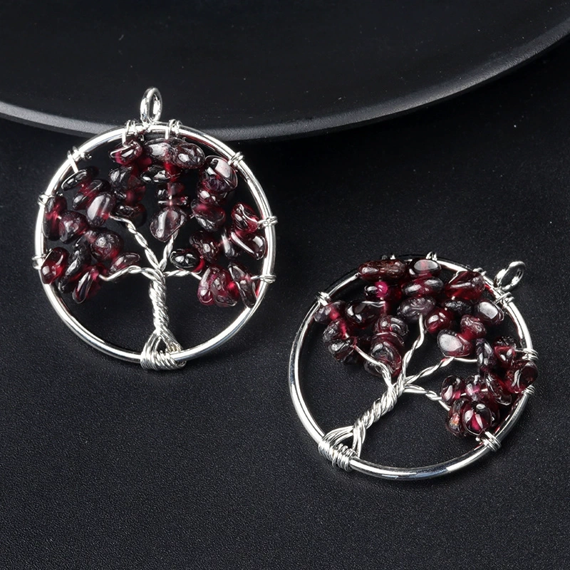 Natural crystal gravel tree of life pendant colorful chakra wrapped money tree diy jewelry accessories
