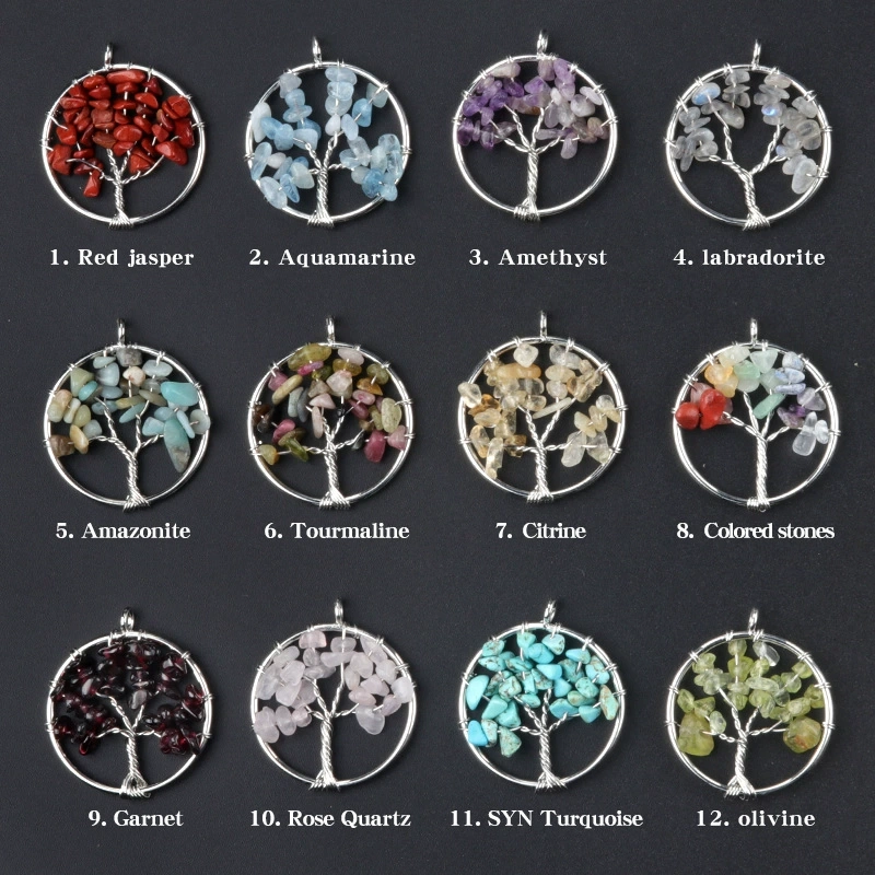 Natural crystal gravel tree of life pendant colorful chakra wrapped money tree diy jewelry accessories