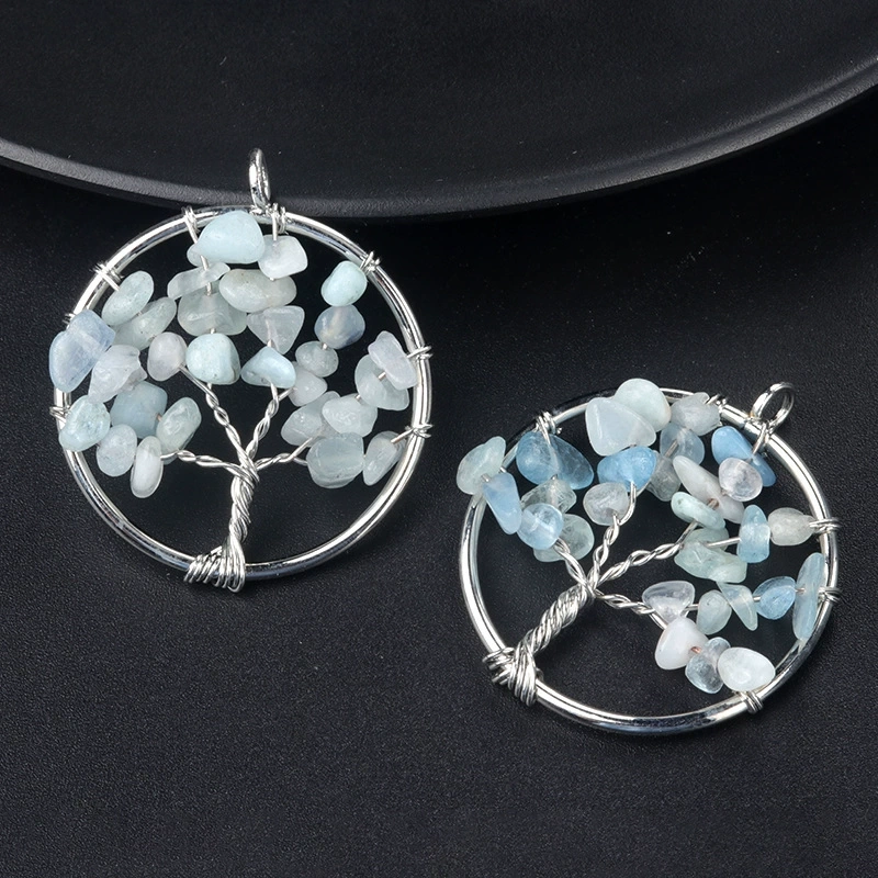 Natural crystal gravel tree of life pendant colorful chakra wrapped money tree diy jewelry accessories