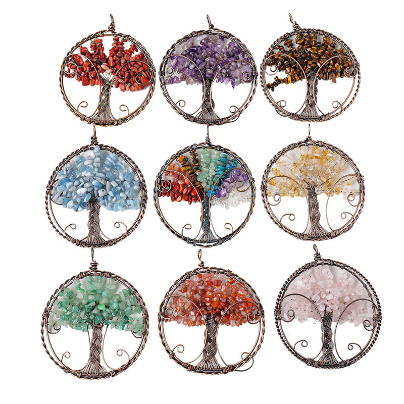 Natural crystal gravel tree of life pendant seven color gravel crystal tree fortune tree pendant car pendant