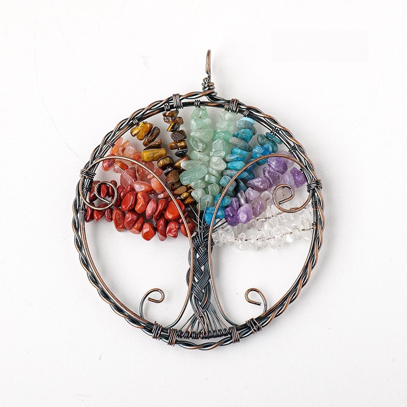 Natural crystal gravel tree of life pendant seven color gravel crystal tree fortune tree pendant car pendant