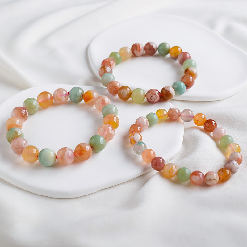 Natural crystal green cherry agate bracelet agate single circle round bead bracelet