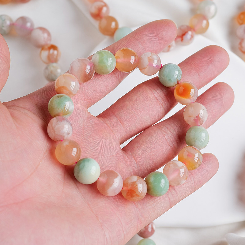 Natural crystal green cherry agate bracelet agate single circle round bead bracelet