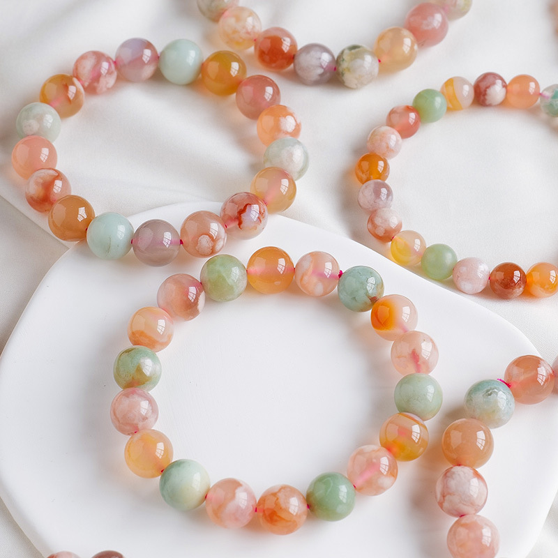 Natural crystal green cherry agate bracelet agate single circle round bead bracelet