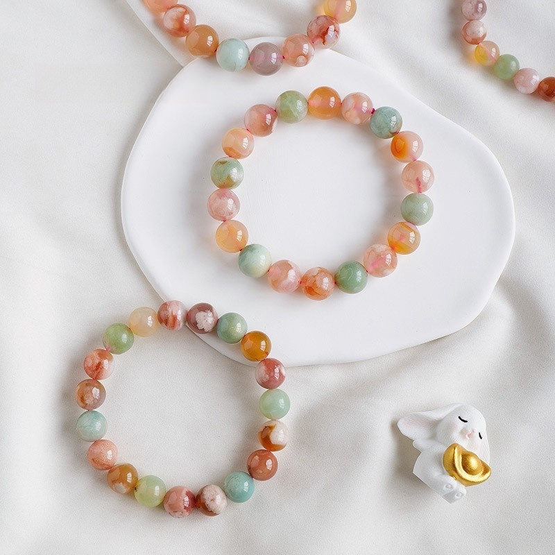 Natural crystal green cherry agate bracelet agate single circle round bead bracelet