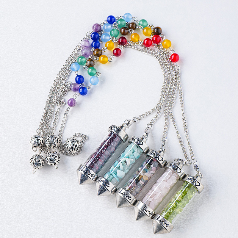 Natural crystal gravel bullet pendulum amethyst gravel glass tube pendant