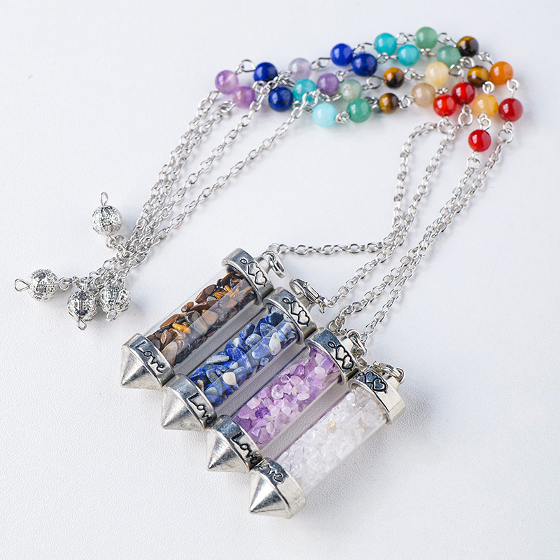 Natural crystal gravel bullet pendulum amethyst gravel glass tube pendant